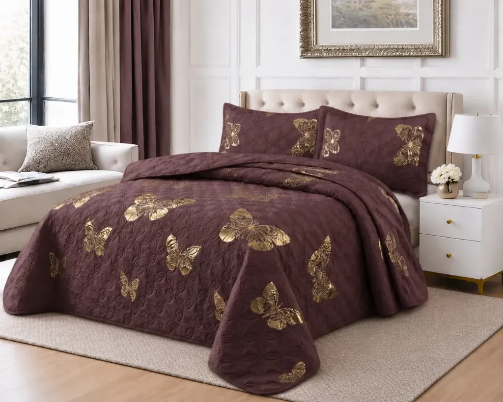 Couvre-lit effet marbre à motif papillon